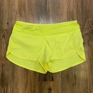 neon yellow lululemon speed up shorts size 6